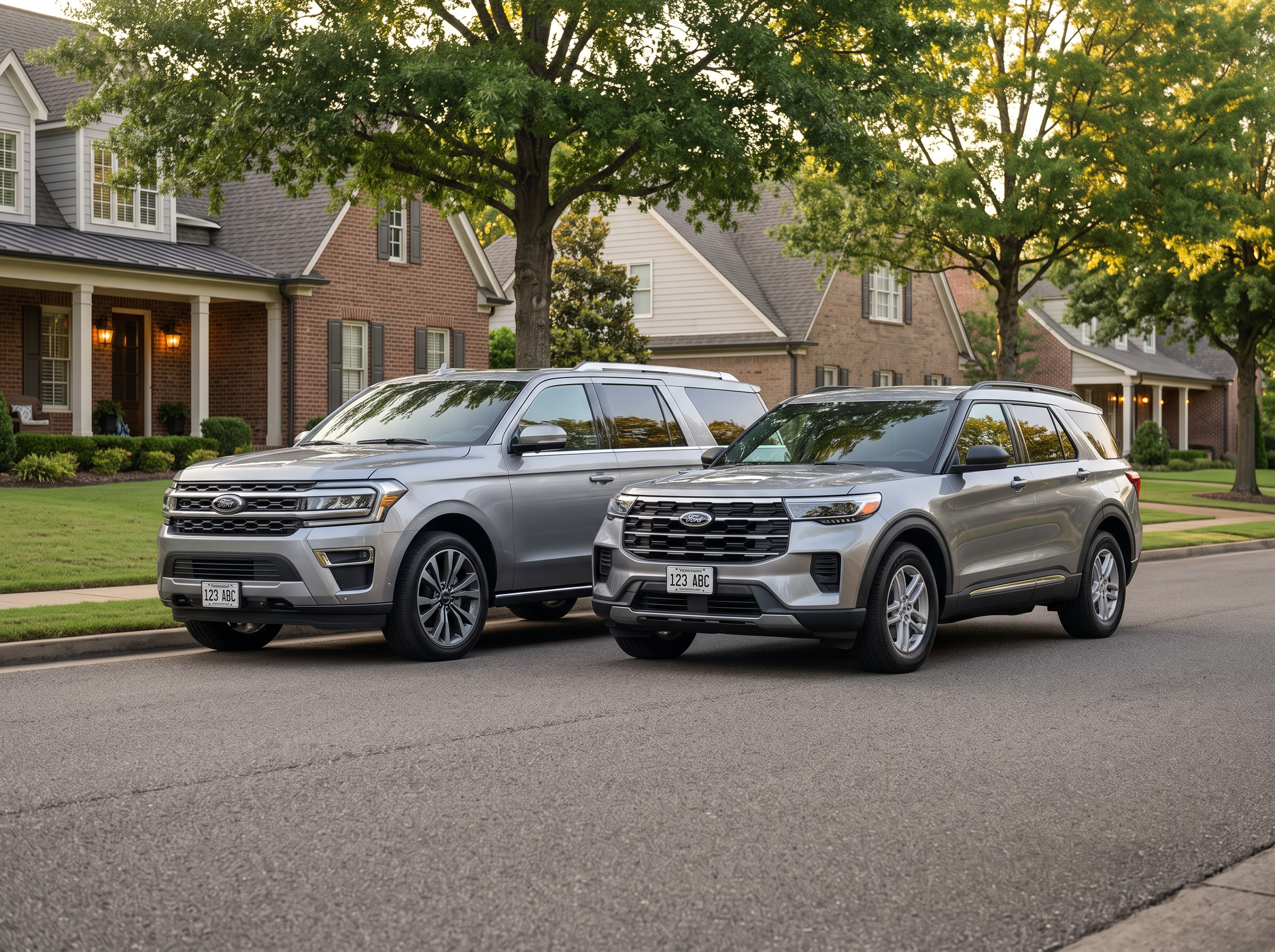 2026 Ford Explorer and 2026 Ford Expedition shown side by side for size comparison